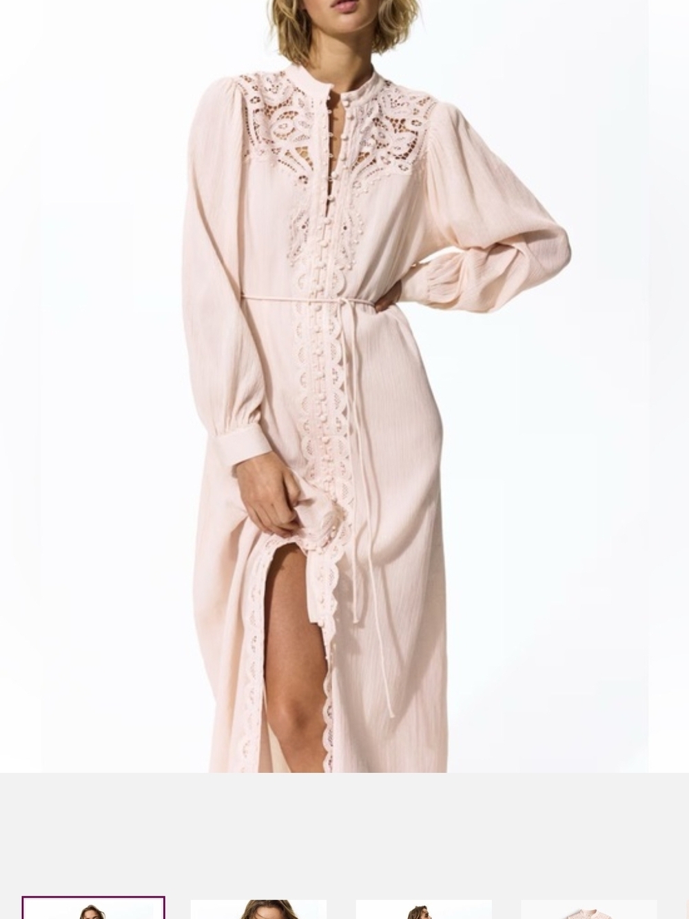 H&M Blush Pink Lace-Trim Midi Dress